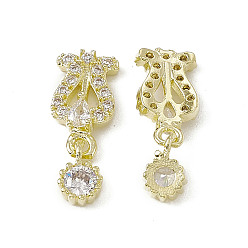 Light Gold Brass Pave Clear Cubic Zirconia Nail Charms, Dangle Nail Art Decoration Accessories, with Glass Rhinestone, Flower, Light Gold, 15x5.5x2.5mm