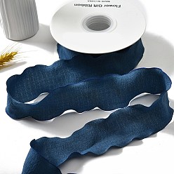 Prussian Blue Polyester Ruffled Ribbon, Pleated Ribbon, for Gift Wrapping, Bow Tie Making, Prussian Blue, 1 inch(25mm), about 9.84 Yards(9m)/Roll