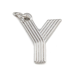 Letter Y Латунные подвески, с целью перехода в кольце, письмо амулеты, стойки покрытие, долговечный, без кадмия и без свинца, платина, Письмо Y, 14x12x1.5 мм, отверстие : 3.5 мм