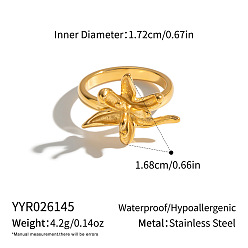 Настоящее золото 18K 304 палец кольца из нержавеющей стали, цветок, широкая полоса кольца, реальный 18 k позолоченный, 16.8 мм, внутренний диаметр: 17.2 мм