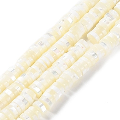 Floral White Natural Trochus Shell Beads Strands, Flat Round/Disc, Heishi Beads, Floral White, 7~7.5x2~2.5mm, Hole: 1mm, about 153~155pcs/strand, 15.28~15.55''(38.8~39.5cm)
