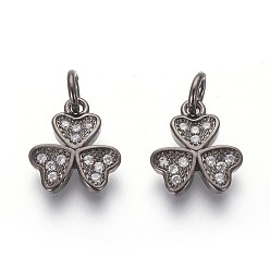 Черный Цвет Металла Брелки из экологически чистой латуни с микропаве и кубическим цирконием, без свинца и без кадмия, прозрачные, клевер, металлический черный , 11.5x10x2 мм, отверстие : 3 мм