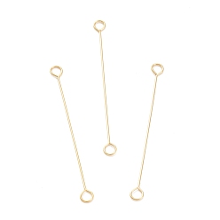 Real 18K Gold Plated 316 Surgical Stainless Steel Eye Pins, Double Sided Eye Pins, Real 18K Gold Plated, 30x2.5x0.4mm, Hole: 1.6mm