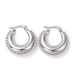 Stainless Steel Color 304 Stainless Steel Crescent Moon Hoop Earrings for Women, Stainless Steel Color, 23x23x6.5mm, Pin: 0.8mm