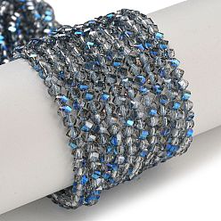 Шифер Серый Стеклянные бусины с гальваническим покрытием , гальваническое покрытие, граненые, двухконусные, шифер серый, 4x4x3 мм, отверстие : 1 мм, около 149 шт / нитка, 12.2~12.6'' (31~32 см)