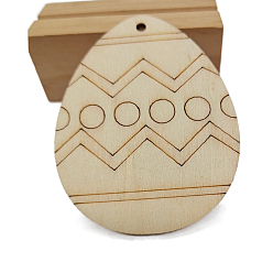 Others Unfinished Wooden Easter Egg Cutout Pendant Ornaments, with Hemp Rope, for DIY Painting Ornament Easter Home Decoration, Navajo White, Wave Pattern, 7cm, 10pcs/bag