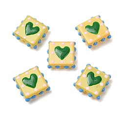 Yellow Glass Enamel Beads, Hand Drawn Beads, Bumpy Square & Heart, Yellow, 13x13x5mm, Hole: 1.2mm