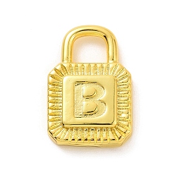 Letter B Eco-friendly Rack Plating Brass Pendants, Cadmium Free & Lead Free, Long-Lasting Plated, Lock with Alphabet, Real 18K Gold Plated, Letter.B, 15x10x3mm, Hole: 3.5x4mm