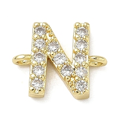 Letter N Подвески-буквы с микропаве из латуни и прозрачными кубическими циркониями, реальный 18 k позолоченный, стойки покрытие, без кадмия и без свинца, долговечный, Письмо N, 8.5~9.5x6.5~12.5x2.5 мм, отверстие : 1.2 мм