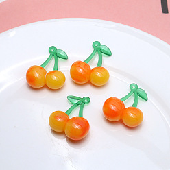 Orange Opaque Resin Imitation Fruit Pendants, Cherry Charms, Orange, 33x26mm