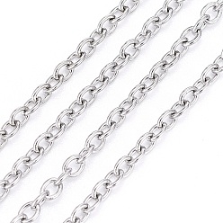 Stainless Steel Color 304 Stainless Steel Cable Chains, Soldered, Oval, Stainless Steel Color, 2x1.6x0.4mm
