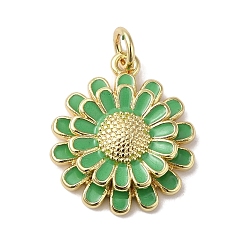 Темный Морско-зеленый Подвески из латуни с эмалью в стойку, с целью перехода в кольце, долговечный, без свинца и без кадмия, реальный 18 k позолоченный, маргаритка, темно-зеленый, 19x16x4 мм, отверстие : 3 мм