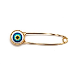 White Evil Eye Safety Pin Brooch, Alloy with Glass Brooch, White, 39x10mm