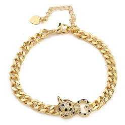 Черный Латунь микро проложить кубические циркониевые браслеты, реальный 18 k позолоченный, леопард, чёрные, 6-7/8 дюйм (17.5 см)