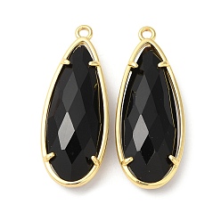 Black Transparent Resin Pendants, Faceted Teardrop Charms with Rack Plating Real 18K Gold Plated Brass Findings, Cadmium Free & Lead Free, Long-Lasting Plated, Black, 36.5x14x7.5mm, Hole: 1.8mm