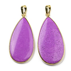 Говлит Подвески, окрашенные в натуральный фиолетовый говлит, Подвески-капли со стойкой, фурнитура из латуни золотистого цвета, 42.5x21x4.5~5 мм, отверстие : 7x4 мм