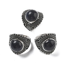 Синий Драгоценный Камень Регулируемые кольца из синтетического синего золота с золотым камнем, без свинца и без кадмия, старинные посеребренные латунные перстни для женщин, 22.5 мм, внутренний диаметр: 17 мм