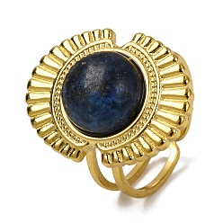 Ляпис-Лазурь Природные лазурит кольца палец, овальные золотистые тона 304 манжеты из нержавеющей стали для женщин, овальный : 22x17 mm, внутренний диаметр: 17 мм