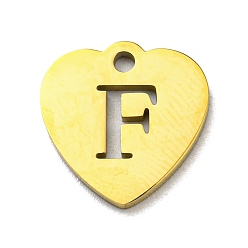 Letter F Ion Plating(IP) 304 Stainless Steel Pendant, Golden, Heart with Letter, Letter F, 12x12x1mm, Hole: 1.4mm