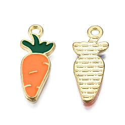 Coral Alloy Enamel Pendants, Cadmium Free & Lead Free, Light Gold, Carrot, Coral, 22x9x1.5mm, Hole: 1.6mm
