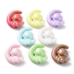 Mixed Color UV Plating Rainbow Iridescent Acrylic Beads, Moon with Spaceman, Mixed Color, 27x24.5x9.5mm, Hole: 3mm