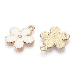 White Alloy Enamel Pendants, Cadmium Free & Lead Free, Light Gold, Flower, White, 20x17x2mm, Hole: 2mm