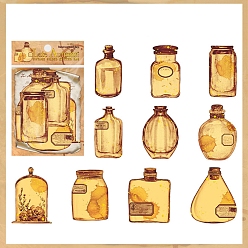 Bottle 20Pcs 10 Styles Autumn Gold Stamping Paper Self Adhesive Decorative Stickers, for DIY Scrapbooking, Bottle, 146x95mm, 2pcs/style
