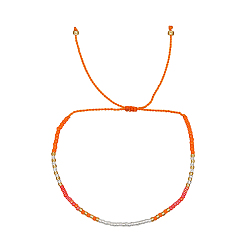 Dark Orange Glass Seed Braided Beaded Bracelets, Adjustable Bracelet, Dark Orange, 11 inch(28cm)