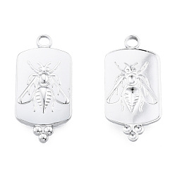 Stainless Steel Color 201 Stainless Steel Pendants, Rectangle with Bees, Stainless Steel Color, 29x14x2mm, Hole: 2.5mm