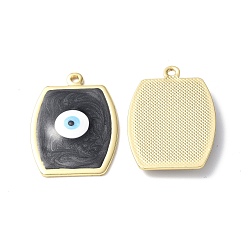 Black Brass Enamel Pendants, Real 18K Gold Plated, Long-Lasting Plated, Rectangle with Evil Eye Charm, Black, 29.5x21x2.5mm, Hole: 1.8mm