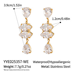 Horse Eye 304 из нержавеющей стали болтаться серьги, с четким кубического циркония, реальный 18 k позолоченный, лошадиный глаз , 39x12 мм