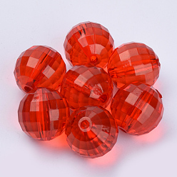 Red Transparent Acrylic Beads, Faceted, Round, Red, 13.5x13.5mm, Hole: 2.2mm, about 326pcs/500g