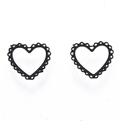 Black Heart Spray Painted 430 Stainless Steel Cabochons, Nail Art Decorations Accessories, Black, 0.5x0.55x0.03cm