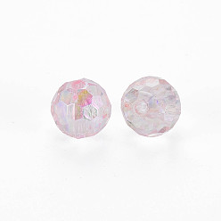 Pink Transparent Acrylic Beads, AB Color, Round, Faceted, Pink, 8mm, Hole: 1.6mm, about 1810pcs/500g