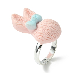 Misty Rose Bunny Resin Finger Ring, Silver Brass Adjustable Ring, Misty Rose, Inner Diameter: 14.5mm