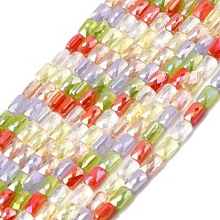 (52) Непрозрачная лаванда Стеклянные бусины с гальваническим покрытием , прямоугольные, граненые, градиент цвета, разноцветные, 7x4x3.5 мм, отверстие : 1 мм, около 63 шт / нитка, 16.89'' (42.9 см)
