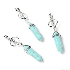 Synthetic Turquoise Synthetic Turquoise with Brass Pendants, Cadmium Free & Lead Free, Bullet Shaped, 65~70mm, Hole: 4.6mm