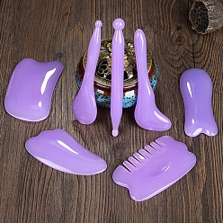 Средний Фиолетовый Наборы украшений для массажа из смолы, массажные расчески, массажные палочки и скребки для гуа-ша, массажные инструменты, средне фиолетовый, упаковка: 200x180мм