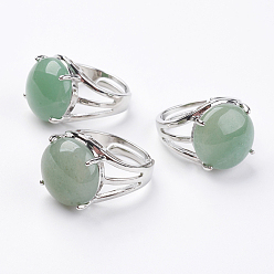 Green Aventurine Adjustable Natural Green Aventurine Finger Rings, with Brass Findings, US Size 7 1/4(17.5mm)