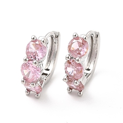 Pink Cubic Zirconia Hoop Earrings, Platinum Brass Jewelry for Women, Cadmium Free & Lead Free, Pink, 15.5x16.5x5mm, Pin: 0.7~0.9mm