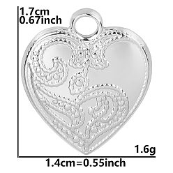 Stainless Steel Color Stainless Steel Pendants, Heart Charm, Stainless Steel Color, 17x14x1.5mm, Hole: 2mm