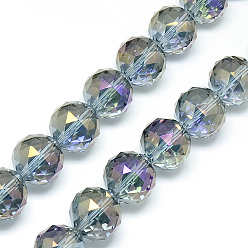 Mauve Electroplate Glass Bead Strands, Rainbow Plated, Faceted, Round, Mauve, 15~16x16mm, Hole: 2mm, about 50pcs/strand, 30 inch