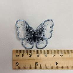 Light Steel Blue Computerized Metallic Thread Embroidery Organza Sew on Clothing Patches, Butterfly, Light Steel Blue, 40x50mm