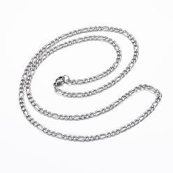 Stainless Steel Color 304 Stainless Steel Figaro Chain Necklaces, with Lobster Claw Clasps, Stainless Steel Color, 23.62 inch(60cm), 3.5x1mm