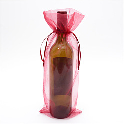 Pale Violet Red Rectangle Organza Drawstring Gift Bags, Wine Storage Bags, Pale Violet Red, 38x15cm
