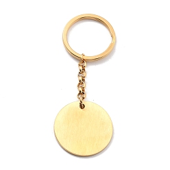 Golden Vacuum Plating 304 Stainless Steel Keychain, Stamping Blank Tag, Flat Round, Golden, 88mm