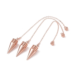 Rose Gold Brass Cone Dowsing Pendulum Pendants, with Cable Chain & Lobster Claw Clasps, Rose Gold, 225mm, Hole: 1.7mm