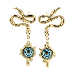 Голубой Серьги-гвоздики из латуни с покрытием в виде стойки, со стеклом, без кадмия и без свинца, долговечный, реальный 18 k позолоченный, голубой, 67x27 мм