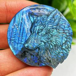 Wolf Natural Labradorite Display Decorations, Figurine Home Decoration, Reiki Energy Stone for Healing, Wolf, 42x9.5mm