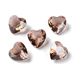 Camel Transparent Glass Rhinestone Cabochons, Faceted, Heart, Pointed Back, Camel, 10x10x6mm